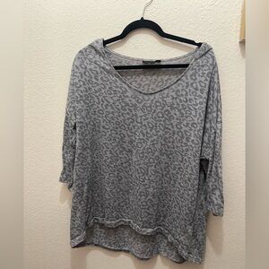 a.n.a Gray Leopard Print Scoop Neck Pullover